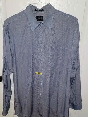 Saddles Men's Navy and White Pinstripe Dress Shirt